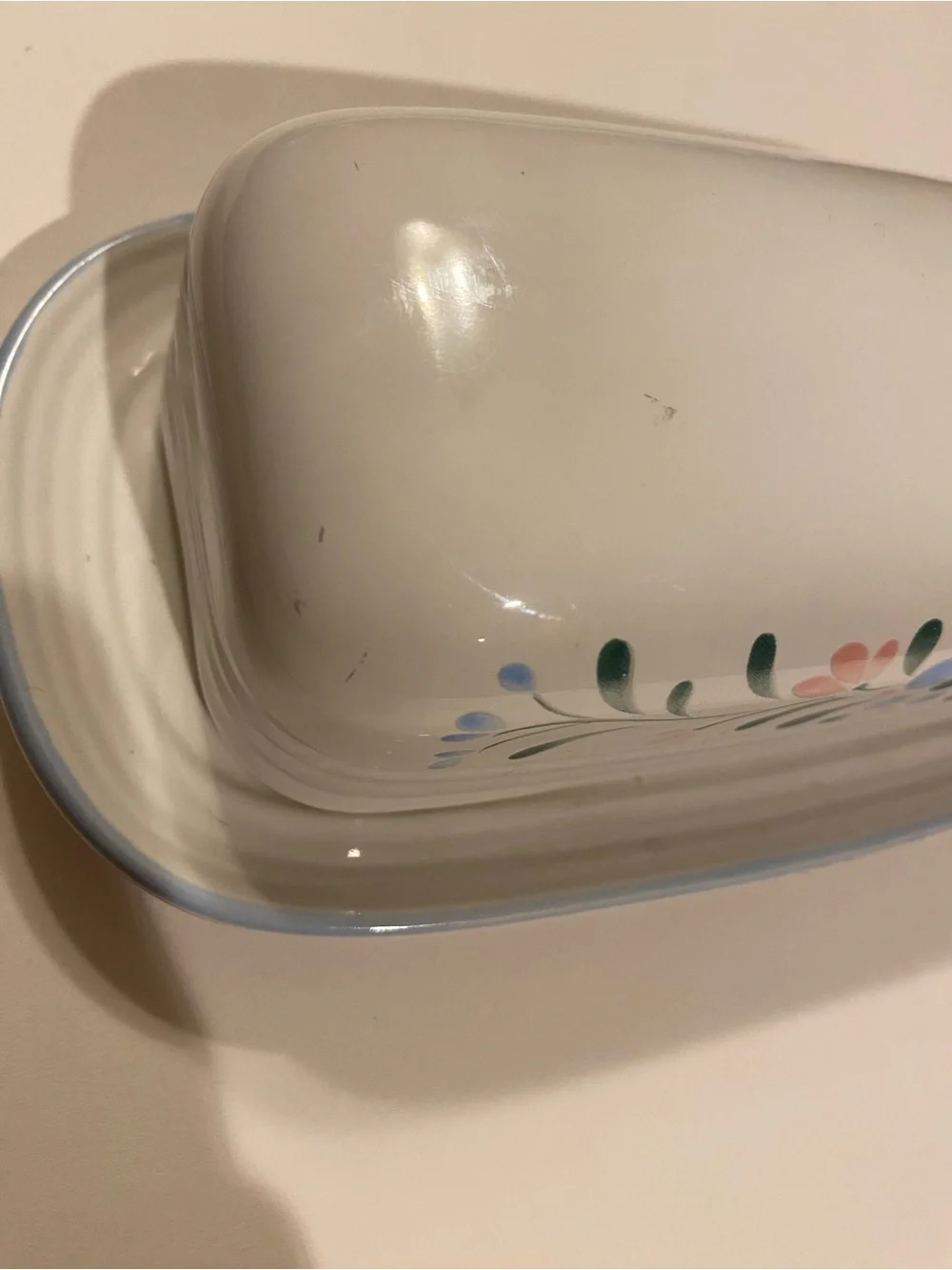 Vintage Fascino by Yamaka Stoneware Covered Butter Dish Hand-Painted Blue Pink